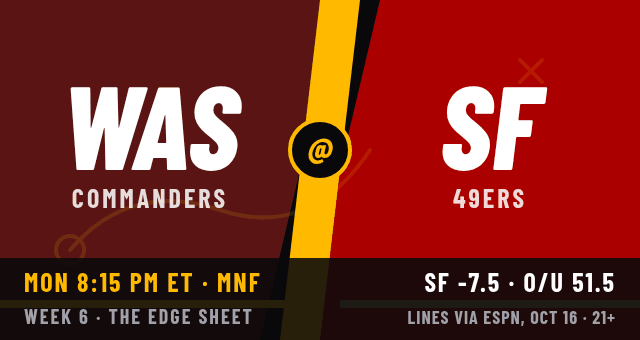 Commanders at 49ers matchup card
